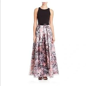 Aidan Mattox Floral Evening Gown 4 A Line Belted Formal Maxi Dress Pink Black